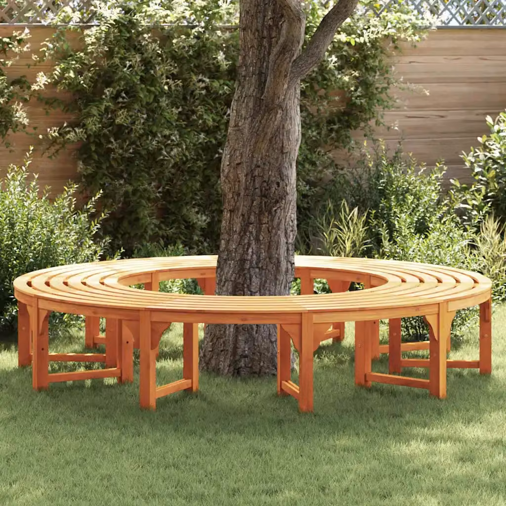 Set di 2 panchine per alberi vidaXL in legno naturale marrone, L: 160 cm, P: 80 cm, H: 45 cm
