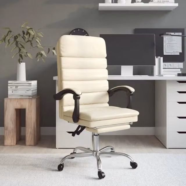 Poltrona da Ufficio Executive vidaXL Reclinabile e Girevole 360 in Similpelle Beige L/P/H: 63 x 76 x 120 cm