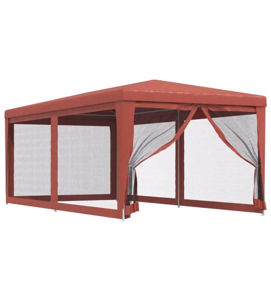 Tenda per feste vidaXL con 6 pareti laterali in rete, colore rosso, L: 6 m, P: 3 m