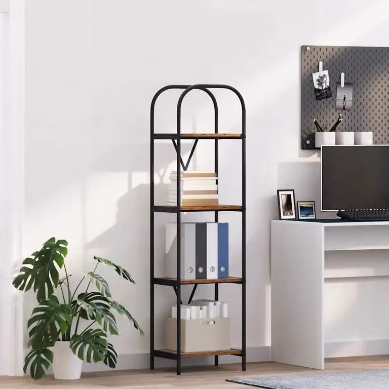 Libreria moderna vidaXL a 4 livelli in legno e metallo, colore marrone, L/P/H: 40 x 30 x 146 cm
