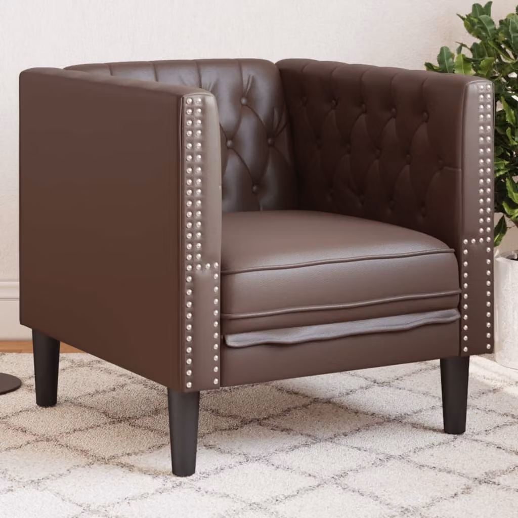 Poltrona Chesterfield vidaXL in similpelle marrone con braccioli