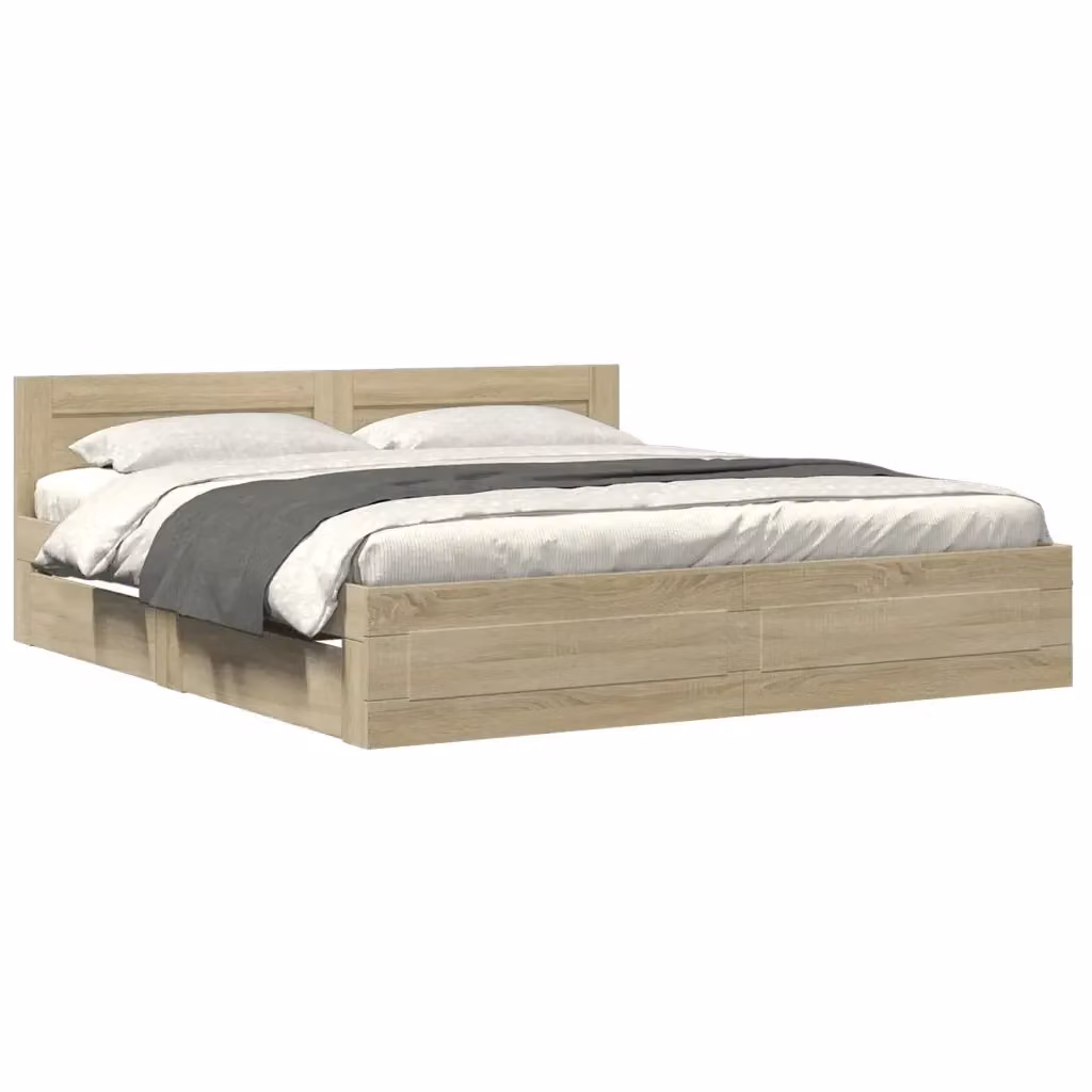 Giroletto con testiera vidaXL in legno color rovere, L: 183 cm, P: 203 cm, H: 69 cm – 2