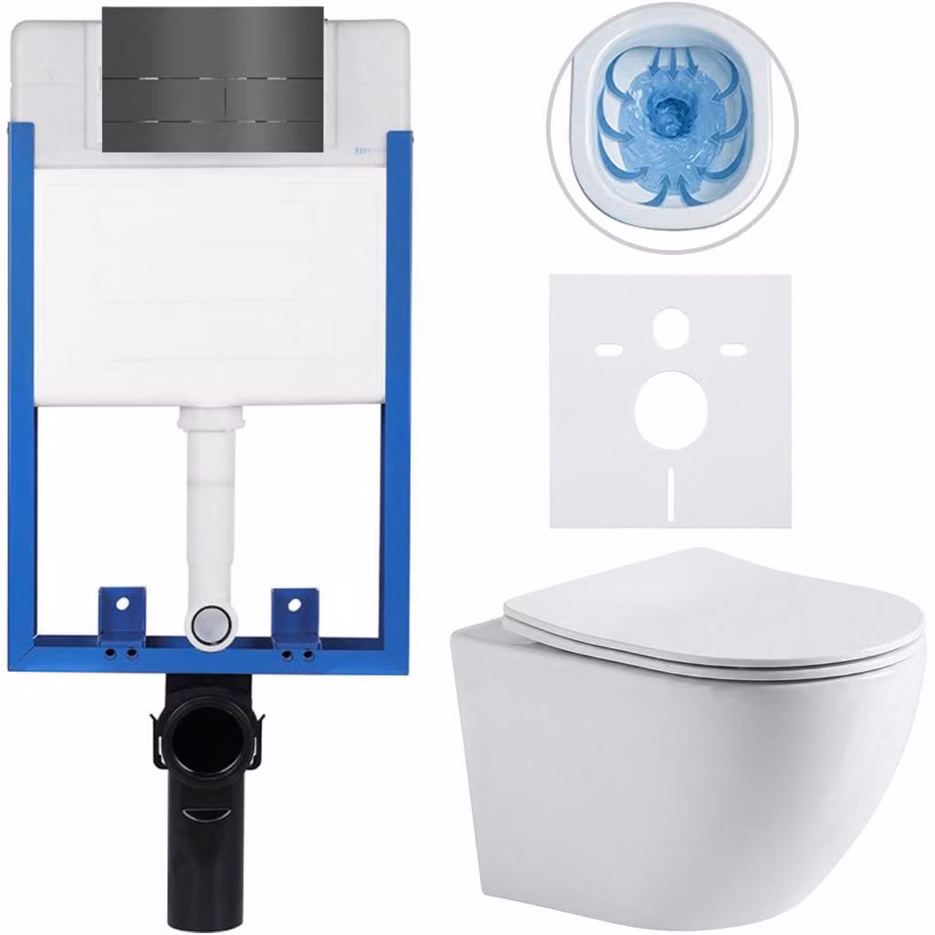 CERANO - Set completo per WC da incasso Lite/Verde - bianco lucido - pulsante per WC Line, grigio scuro - da incasso - 49x36 cm