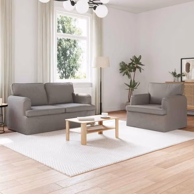 Set di 2 divani moderni vidaXL in tessuto con coperture rimovibili e cuscini inclusi, disponibili in beige o grigio – 1