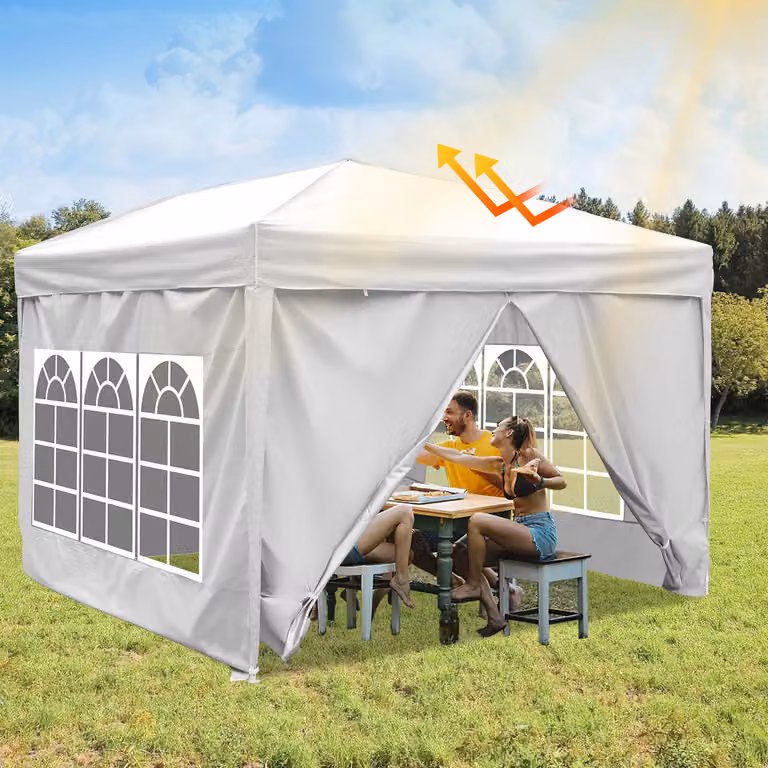 Jayseuw Gazebo pieghevole Gazebo, gazebo con 4 pareti laterali, tende da festa con protezione UV, gazebo pieghevole 3x3 m con 4 lati bianchi