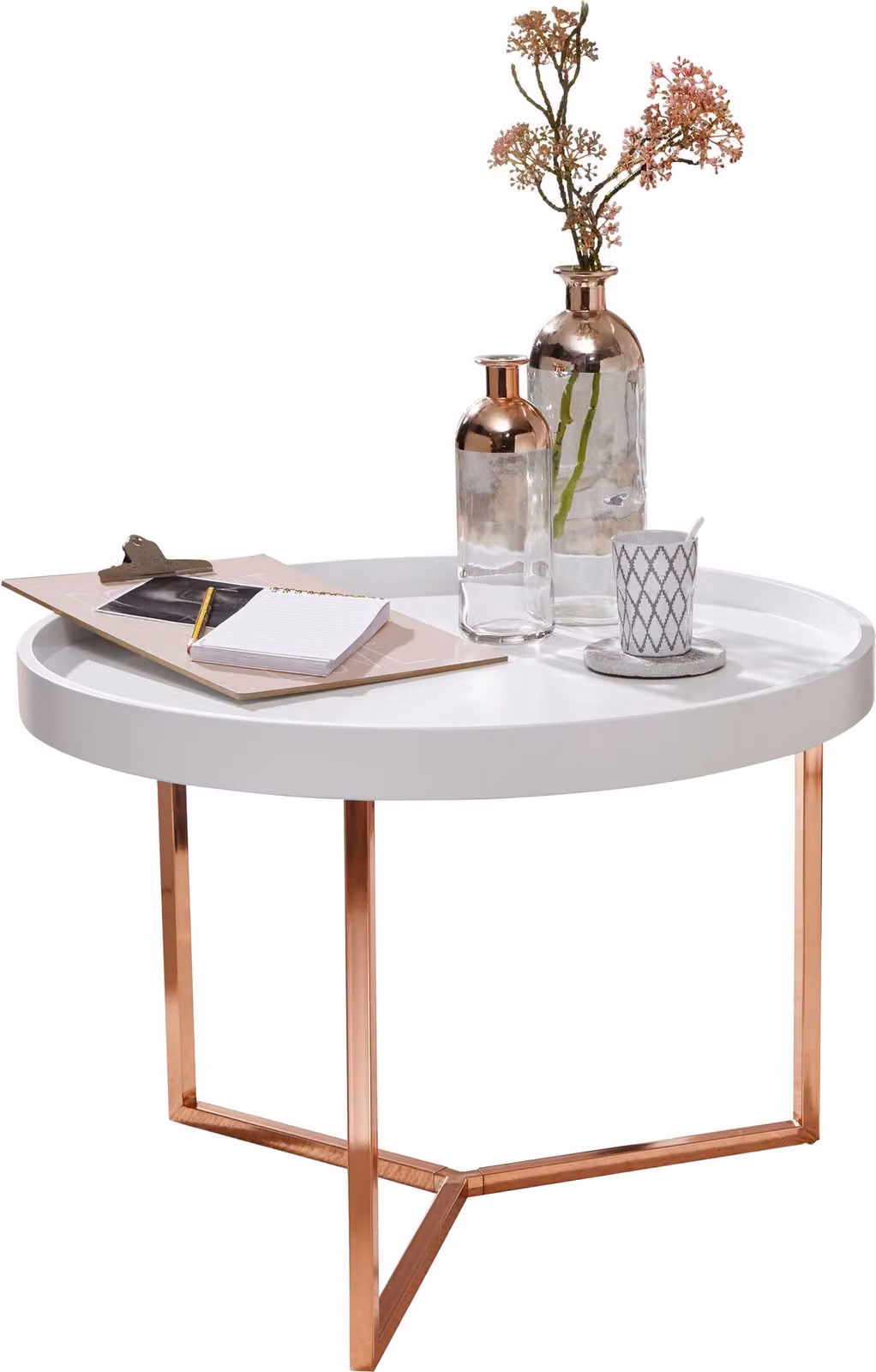 Tavolino da caffè EVA 58,5x42x58,5 cm bianco / rame Tavolino da divano in metallo
