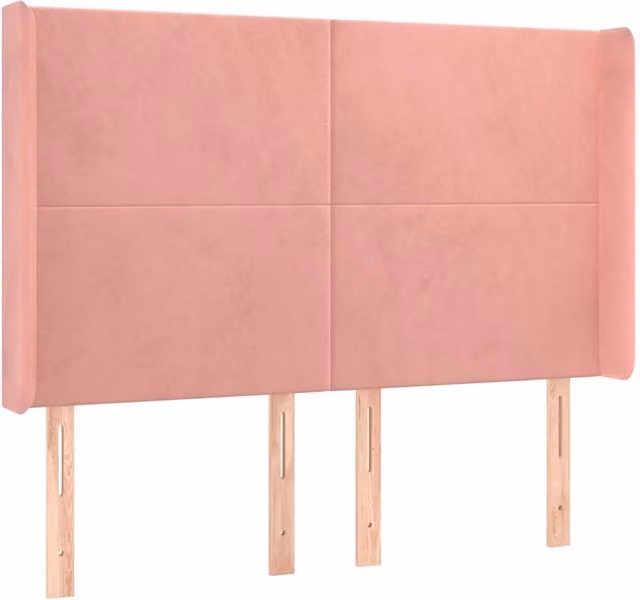 Testiera ad orecchio in velluto rosa con struttura in legno e MDF L: 147 cm, P: 16 cm, H: 118/128 cm