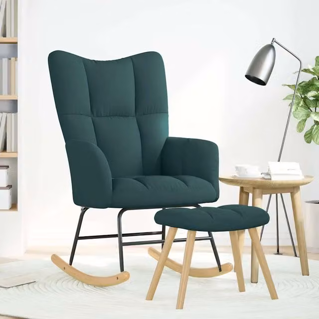 Poltrona Relax Recliner con Poggiapiedi Integrato in Tessuto e Struttura in Metallo e Legno, Grigio o Verde
