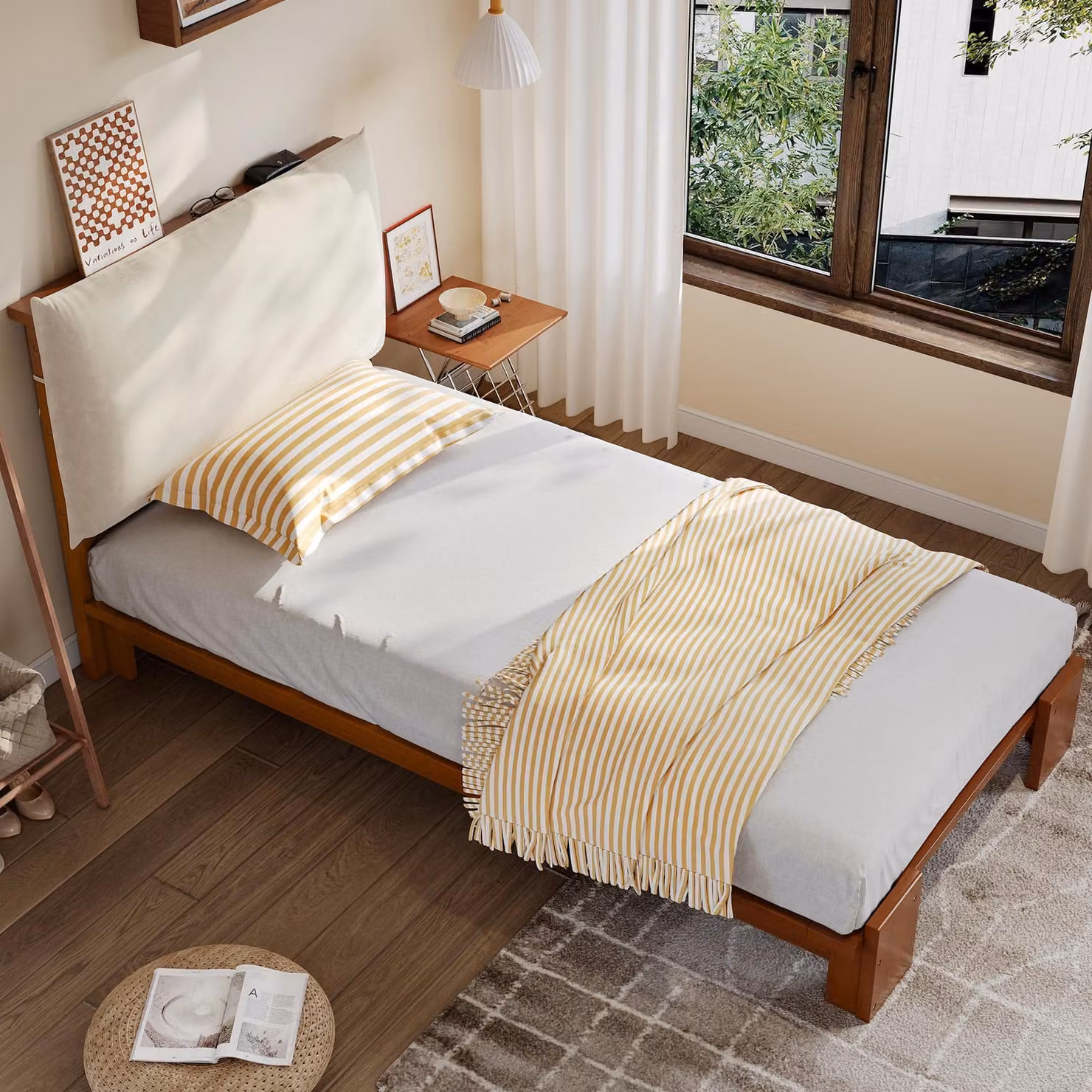 Letto imbottito STILVORA, 90x200 cm, completo di materasso. Struttura del letto imbottita con schienale e sistema di fissaggio a velcro. Letto singolo con rete stabile. Letto adatto anche per bambini, versatile e multifunzionale. Colore: marrone scuro