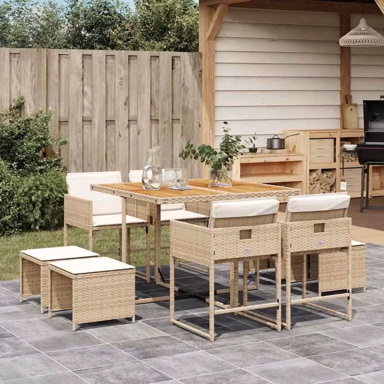 vidaXL Set da Pranzo da Giardino 9 pz in Polyrattan con Cuscini Beige e Legno di Acacia