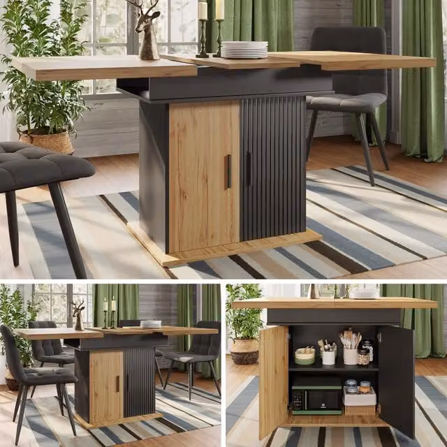 Tavolo da pranzo telescopico retrò in stile vintage, 110-140x80 cm, pieghevole ed estensibile per 4-6 persone, salvaspazio per cucina e soggiorno