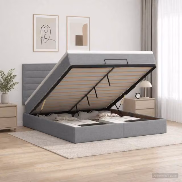 Letto ottomano moderno vidaXL con contenitore a sollevamento in tessuto grigio L/P/H: 140 x 200 x 88 cm