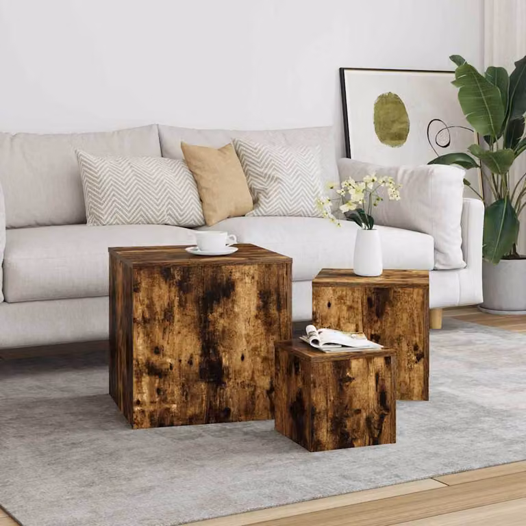 Set di 3 credenze vidaXL in legno multistrato e MDF color rovere fumo marrone opaco