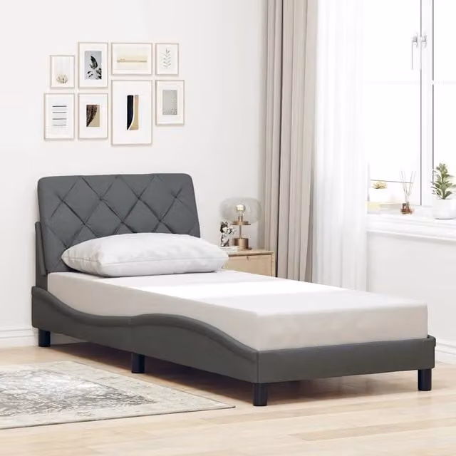 Struttura Letto Design Mania in Tessuto Grigio Scuro senza Materasso L/P/H: 90 x 190 cm