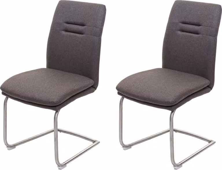 Set di 2 sedie da sala da pranzo | A x L x P 92 x 47 x 57 cm | Altezza seduta 49 cm | Tessuto/tessuto Acciaio inossidabile spazzolato | Grigio-marrone | Sedia da cucina Sedia a sbalzo