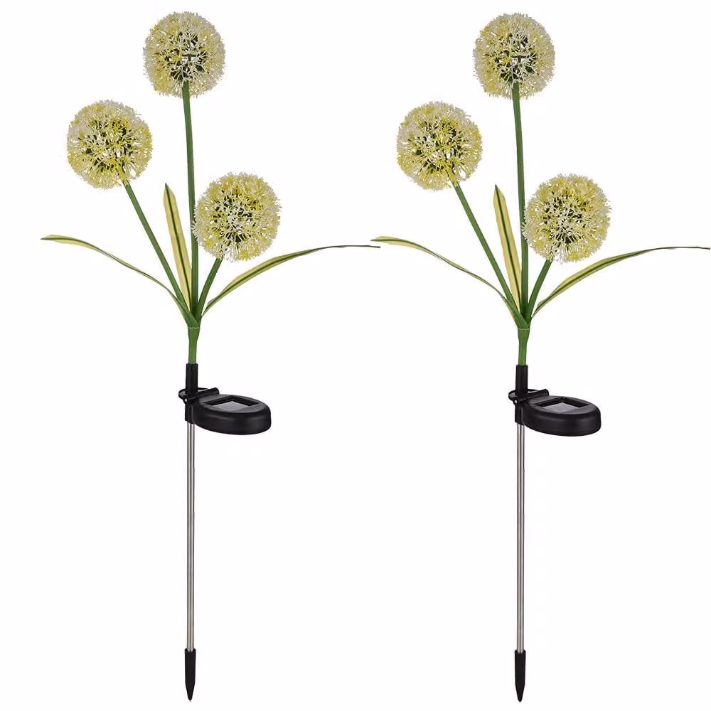 Set da 2 lampade solari a LED, forma di soffione giallo, acciaio inossidabile, H 75 cm