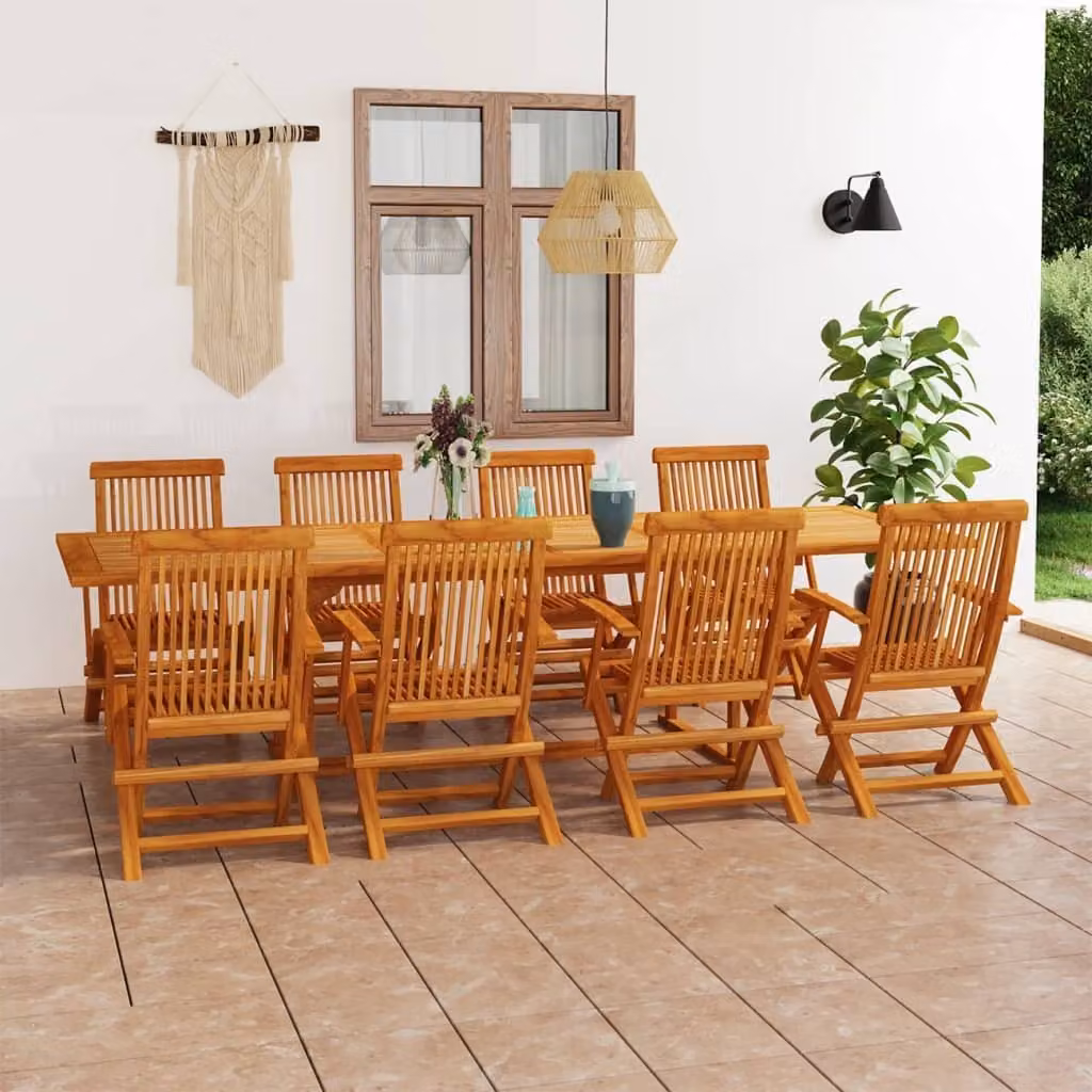 The Living Store 9 pezzi. Set da pranzo da giardino in legno massiccio di teak