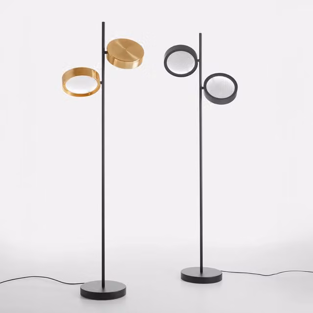 Oluce Berlin Piantana LED dimmabile in metallo e vetro, disponibile in oro/ottone, nero o bianco