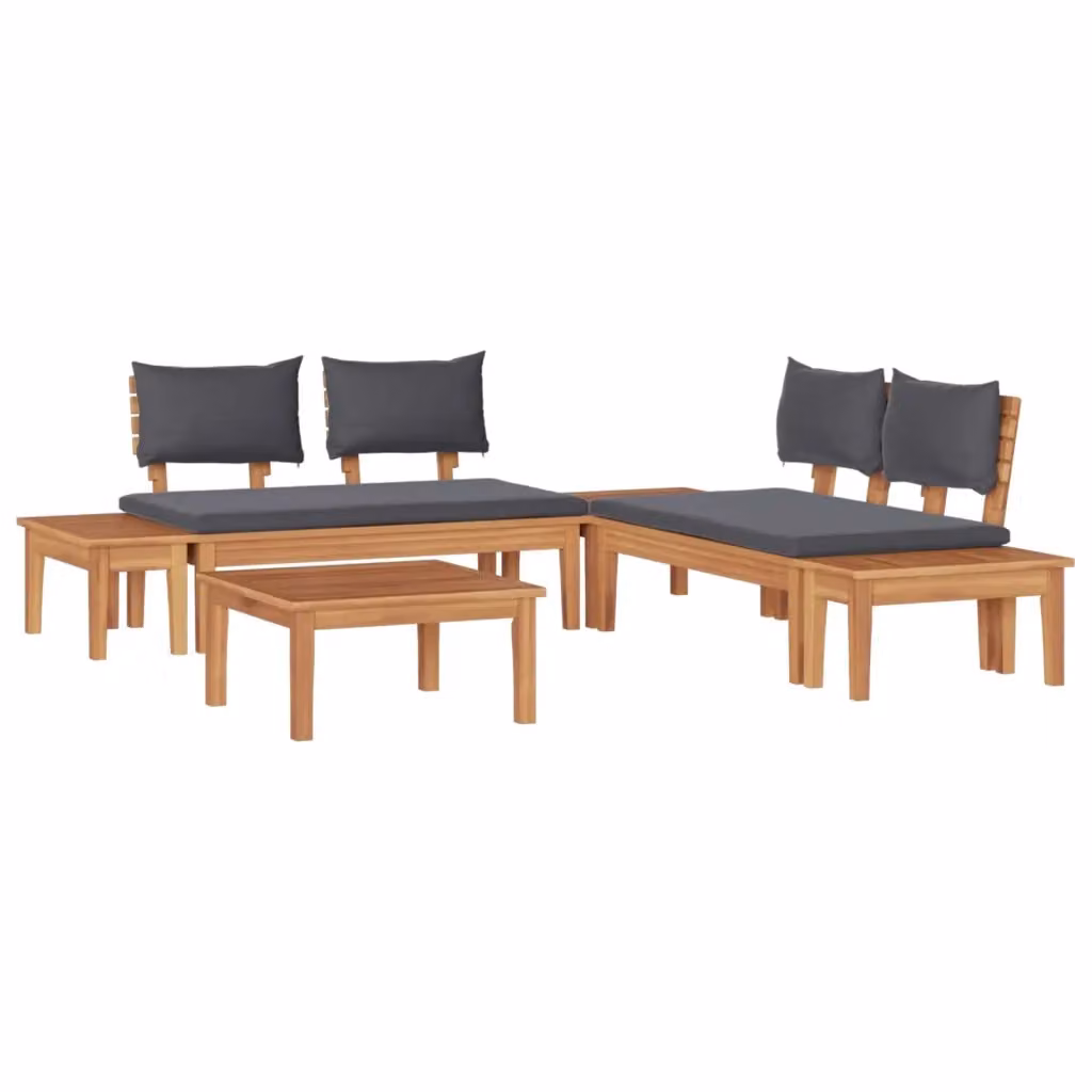 vidaXL Set Divano da Giardino a L in Legno di Teak Marrone e Grigio con Cuscini – 2
