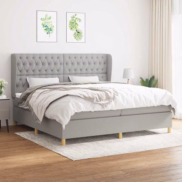 vidaXL Giroletto a Molle con Materasso Ibrido in Tessuto Grigio e Bianco L/P/H: 200 x 200 x 128 cm
