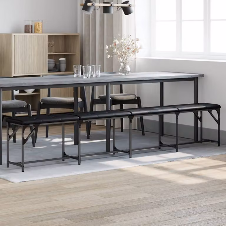vidaXL Panca da Pranzo Moderna in Similpelle Nera con Struttura in Metallo L: 248 cm, P: 32 cm, H: 45 cm