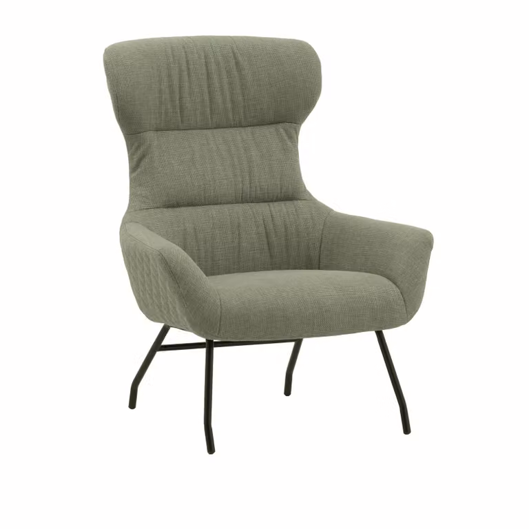 Poltrona HAITI in tessuto verde e gambe in metallo nero