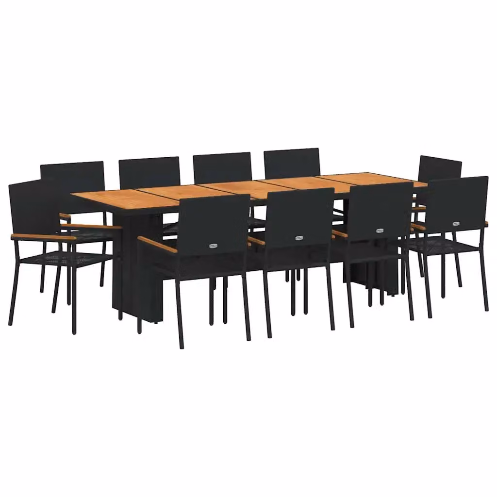 Set da pranzo per giardino e terrazzo vidaXL in polyrattan nero e marrone con tavolo in legno di acacia, 11 pezzi – 2