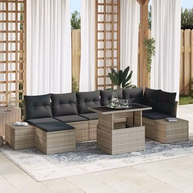 Set Divano da Giardino 8 pz Grigio chiaro polyrattan 3349228