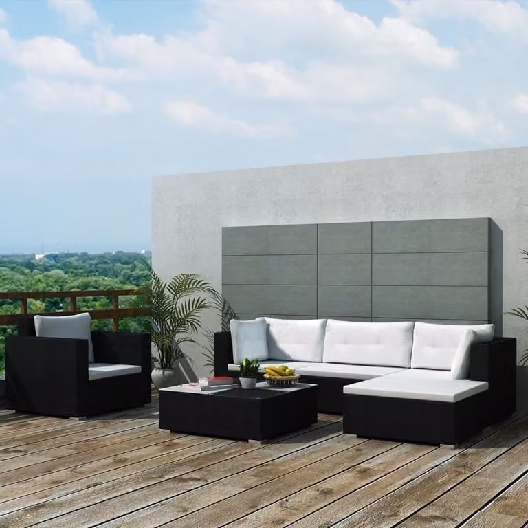 Maison Exclusive - Set da giardino 6 pezzi con cuscini in polyrattan nero
