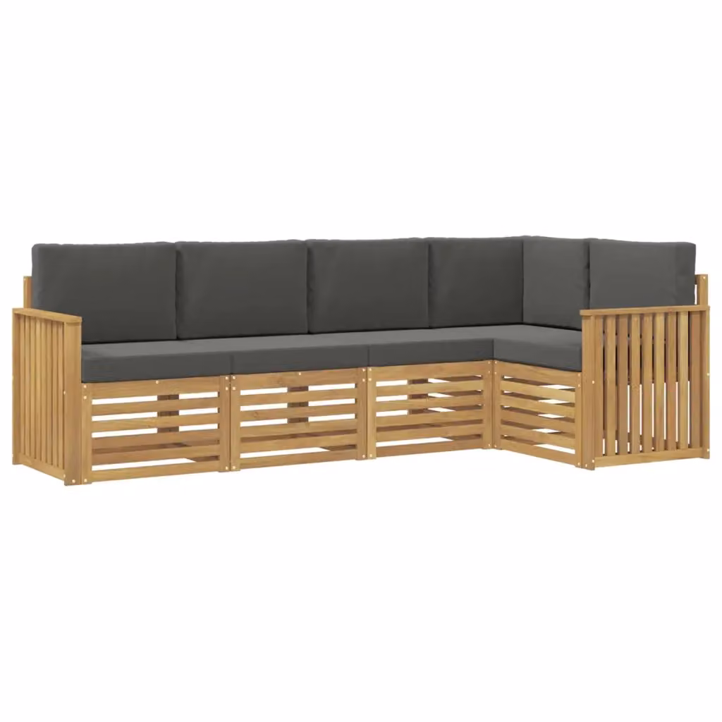 Set di divani da esterno a L vidaXL in legno di acacia con cuscini, Bianco e Antracite – 2