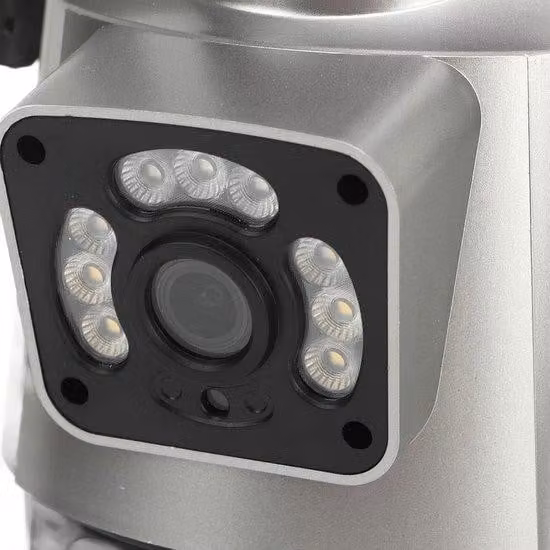 Telecamera da esterno impermeabile da 4 MP con rotazione a 360 gradi, rilevamento del movimento, funzione vocale e modalità notturna.