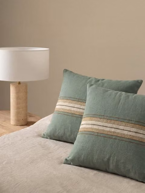 Cuscino Trace Kenay Home a righe in cotone con fodera rimovibile e lavabile, L/P/H: 45 x 45 x 45 cm, disponibile in bianco, blu, beige e verde