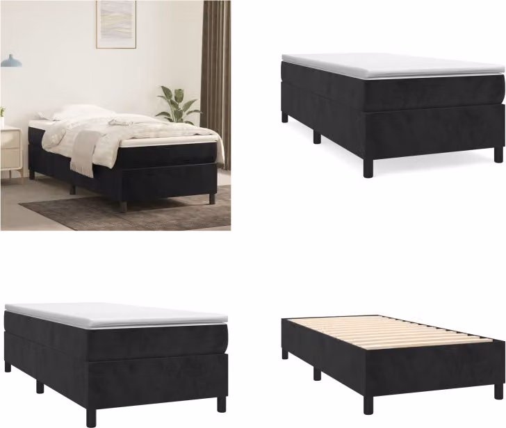 vidaXL Letto boxspring nero 90x200 cm in velluto - Letto boxspring - Boxspringbetten - Bett - Schlafzimmermöbel
