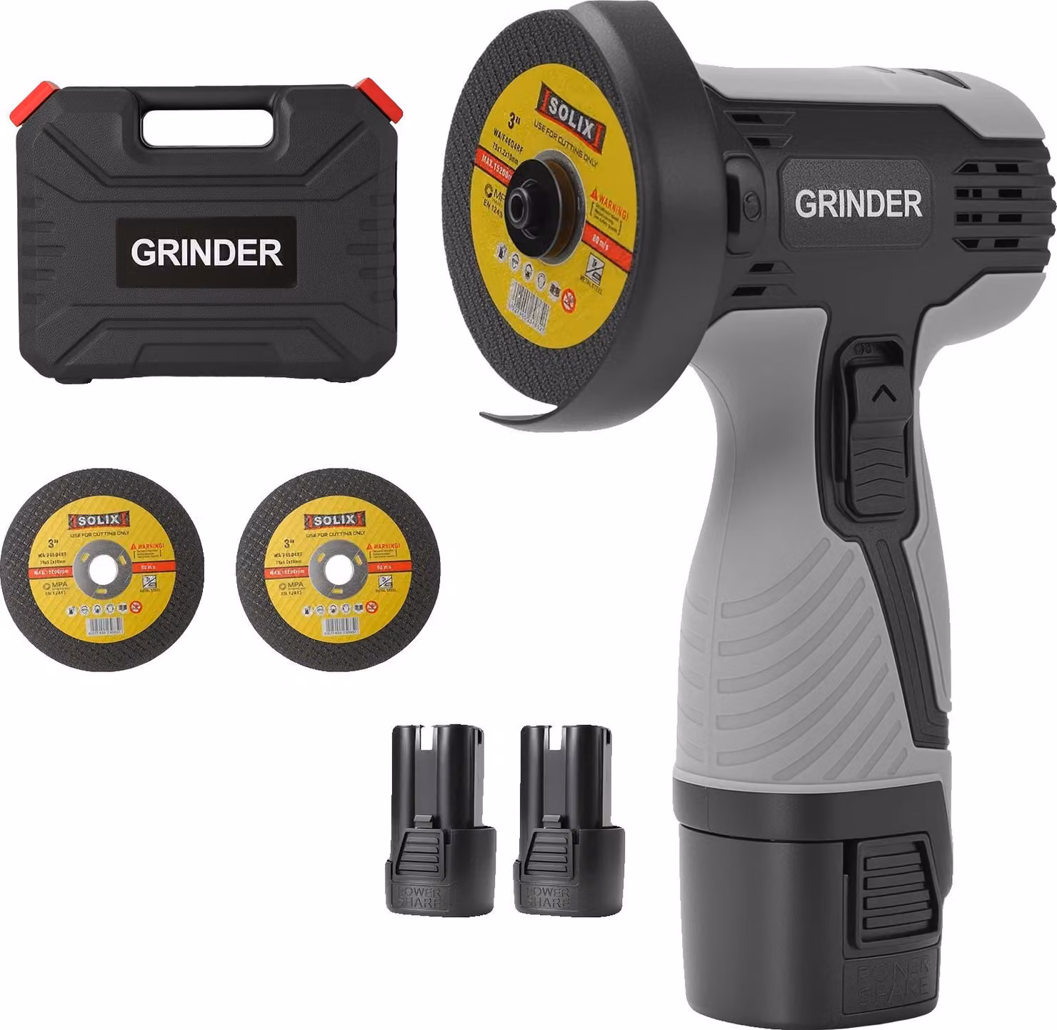Smerigliatrice angolare, senza fili, potente, con 2 batterie