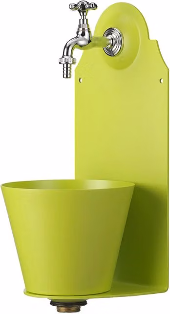 Fontana da giardino a parete Belfer 42/PR in metallo verde acido con rubinetto L: 50 cm, H: 25 cm, P: 23 cm