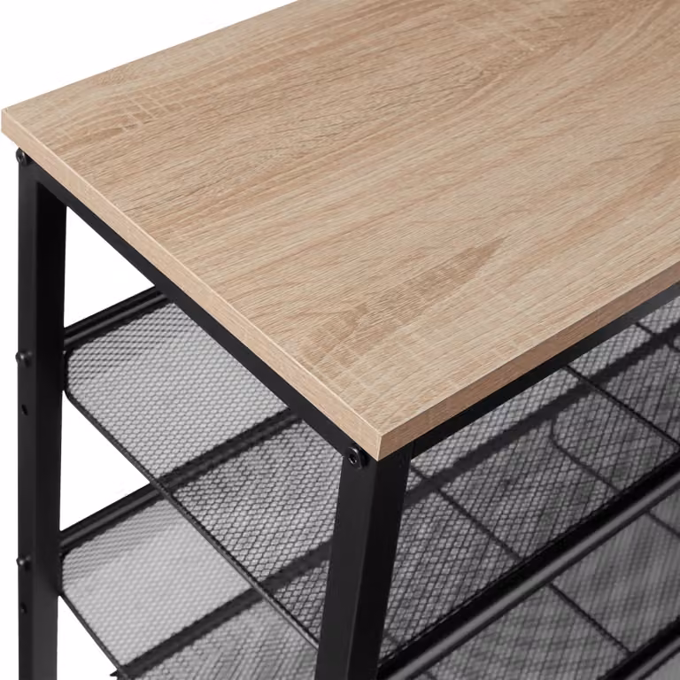 Scarpiera Industriale tectake in Legno Rovere e Metallo, Marrone, L 75,5 x P 30,5 x H 69,5 cm