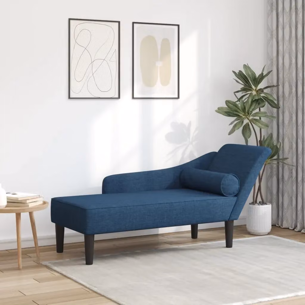 Chaise Longue Moderna in Legno Massello con Cuscini Blu e Tessuto Resistente ai Raggi UV CFW3649757 – 2