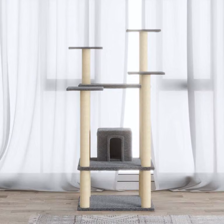 Albero per gatti vidaXL con tiragraffi in sisal, colore grigio chiaro, Altezza: 110 cm