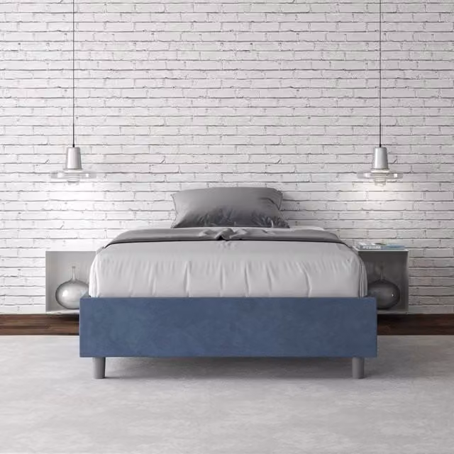 Letto una piazza e mezza contenitore imbottito 110x210 microfibra blu Azelia