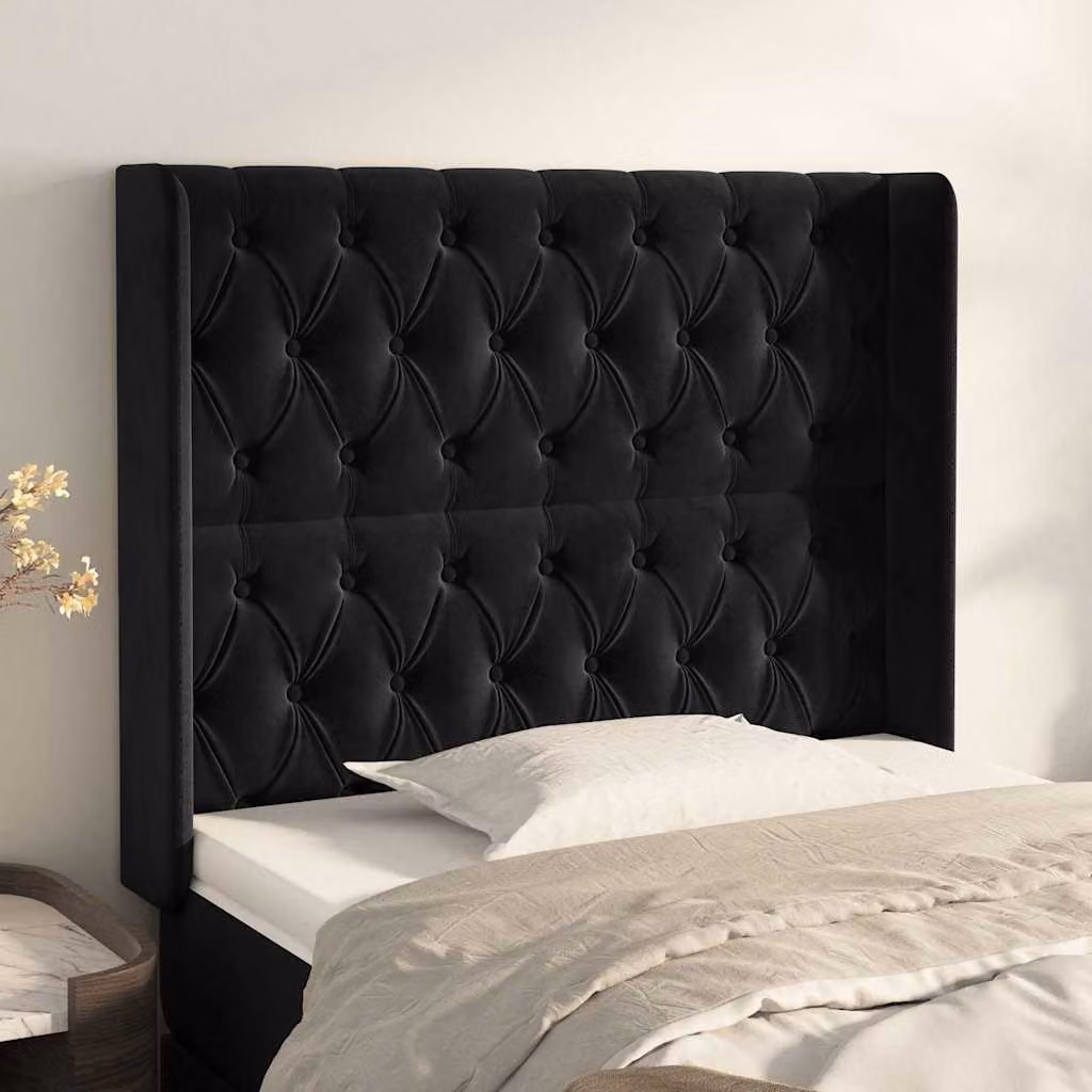 Testiera ad orecchio vidaXL in velluto nero per camera da letto L: 93 cm, P: 16 cm, H: 118-128 cm