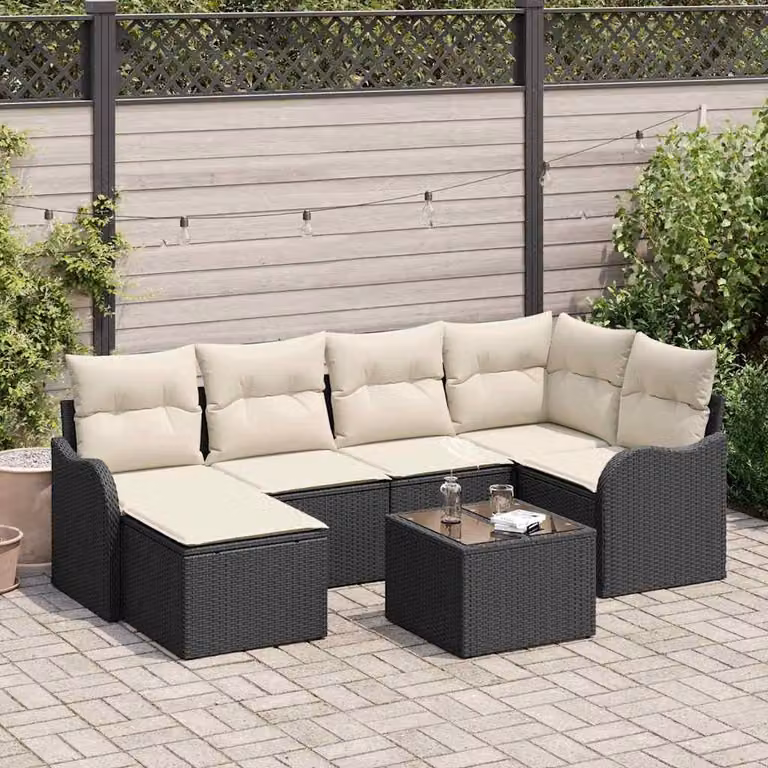 Maison Exclusive - Set Divano da Giardino 7 pcs Nero e bianco Poly Rattan