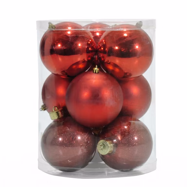 Set di 9 palline di Natale rosse VESTIAMO CASA, decorazioni rotonde in plastica con diametro: 10 cm