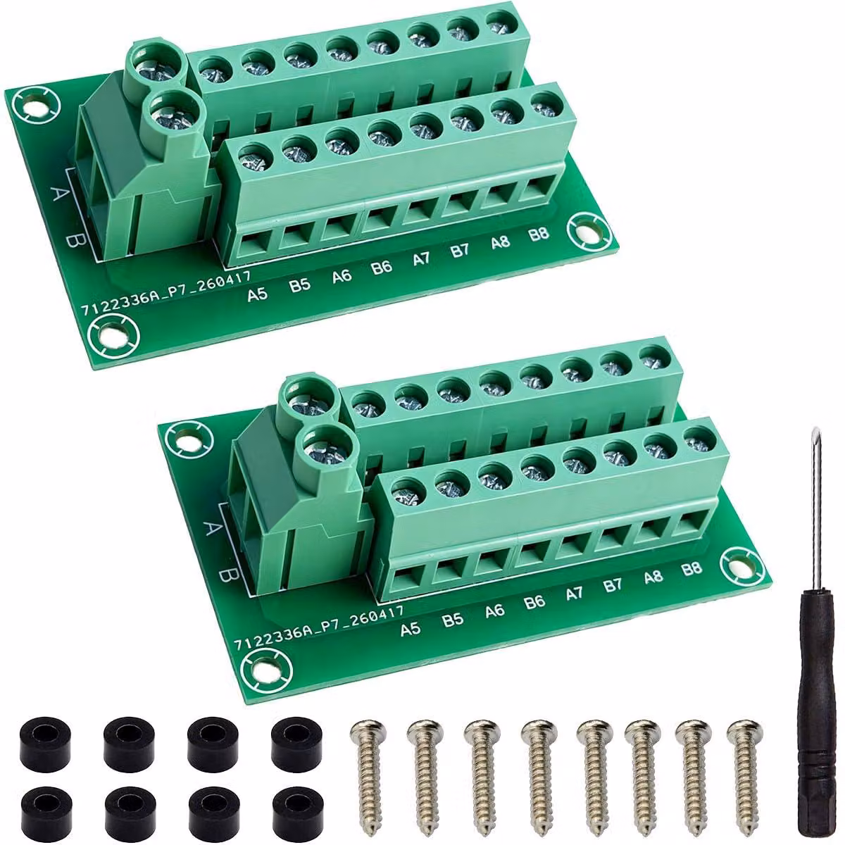 2 piastre di distribuzione di corrente con 2 barre di connessione da 8 poli, adatte per corrente alternata/continua, 300 V, 10 A
