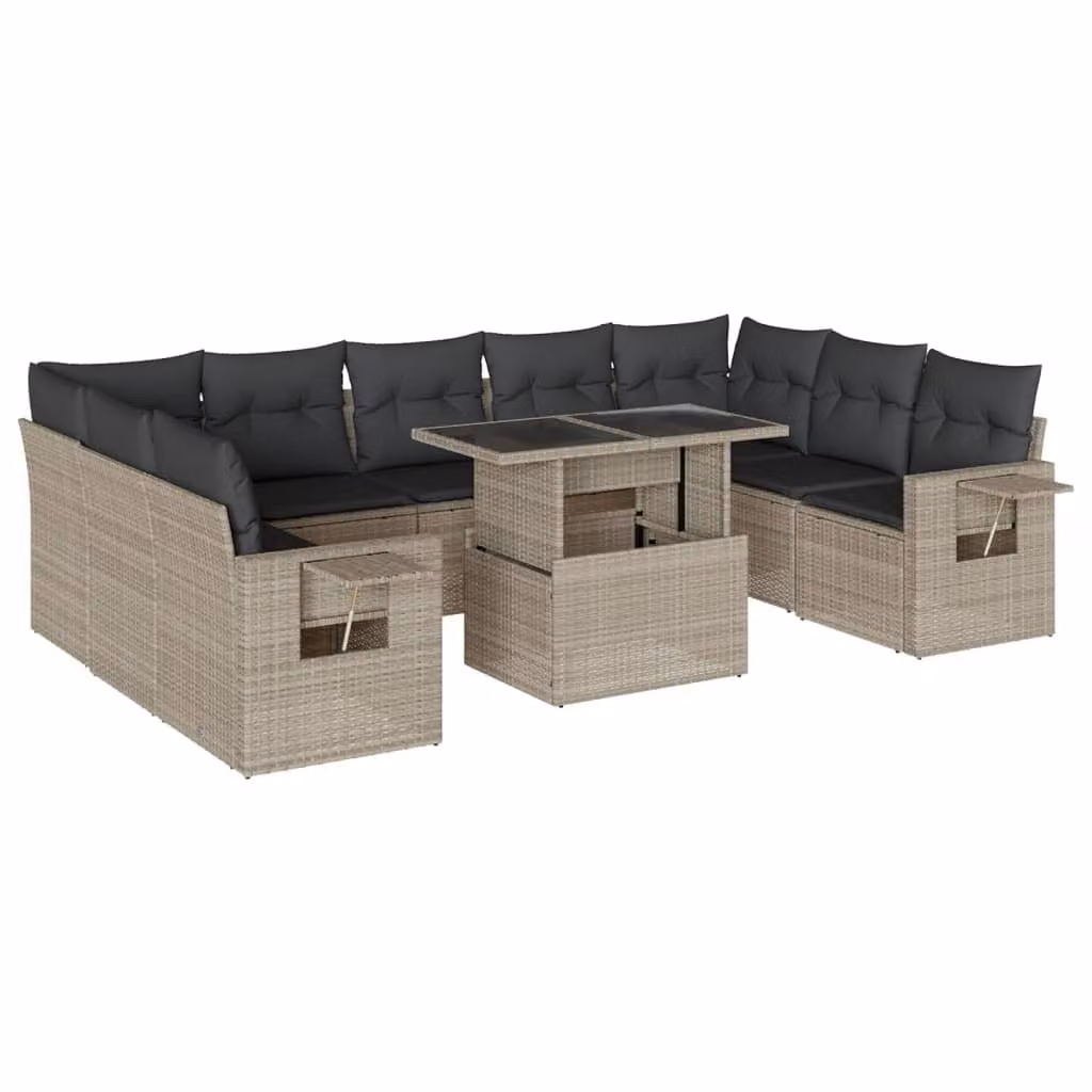 Set Divano Giardino 10 pz con Cuscini Grigio Chiaro Polyrattan