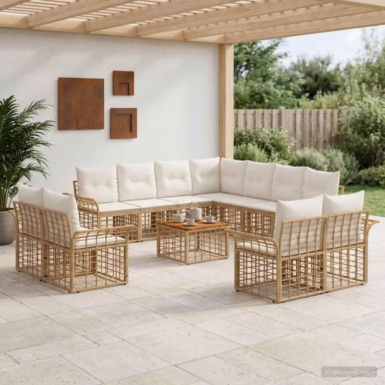 Maison Exclusive - Set da esterno per divano, 12 pezzi, 11 posti, color naturale e crema