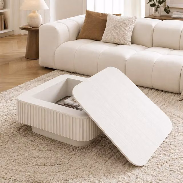 Tavolino da caff¨¨ con cassetti ¨C Minimal ¨C crema effetto legno massello moderno 75x75cm per salotto soggiorno