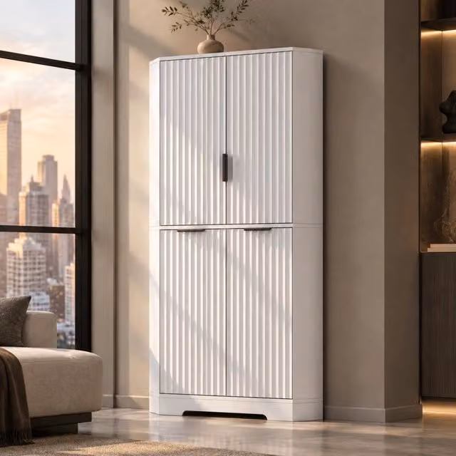 Mobile d'angolo con 4 ante e ripiani regolabili in MDF e PB, 60x60x172 cm per cucina, sala da pranzo e soggiorno