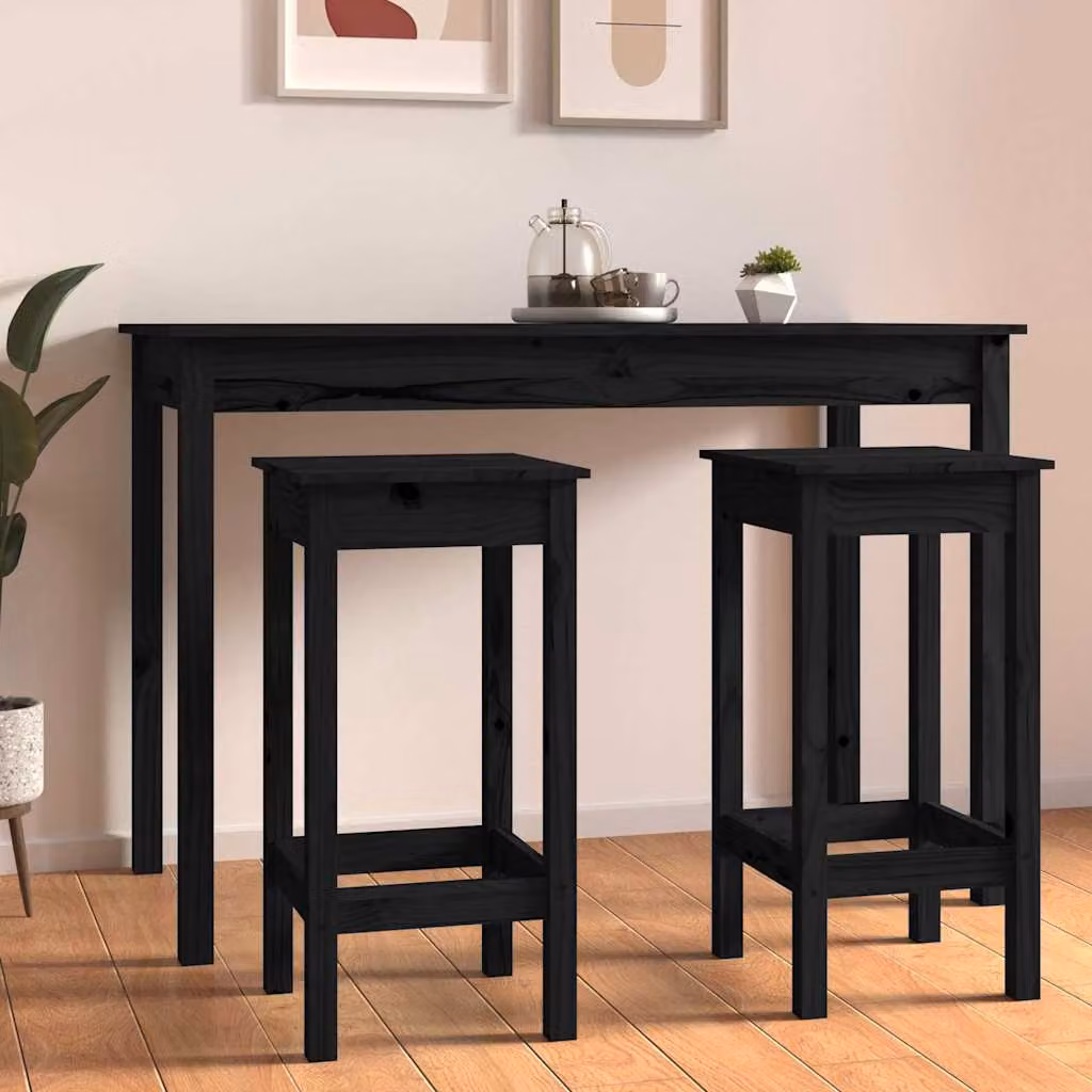 Set di 2 sgabelli da bar vidaXL in legno di pino massello neri L/P/H: 40 x 40 x 78 cm