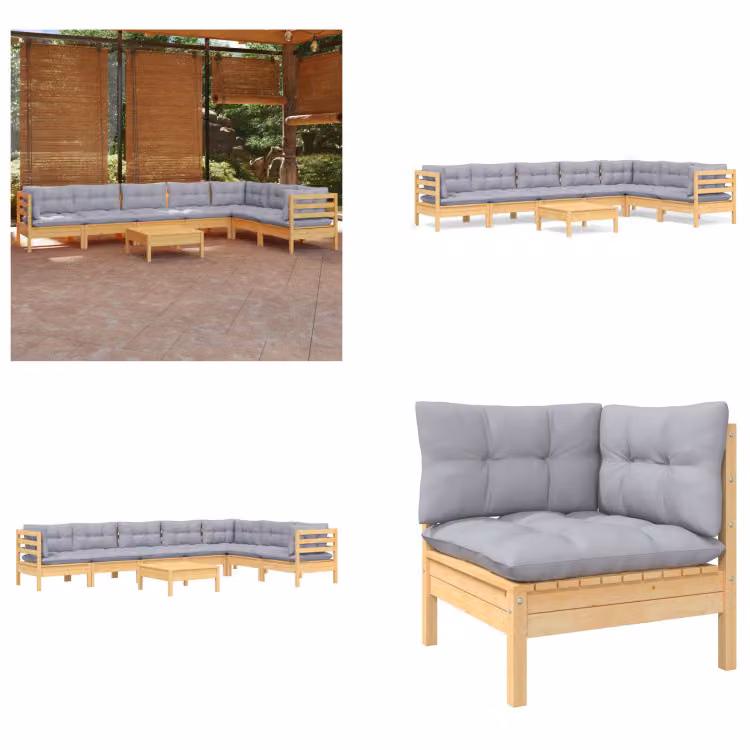 vidaXL Set salotto da giardino 8 pezzi con cuscini grigi in pino massiccio - Set salotto da giardino - Set salotto da giardino - Set mobili da giardino - Set mobili da giardino