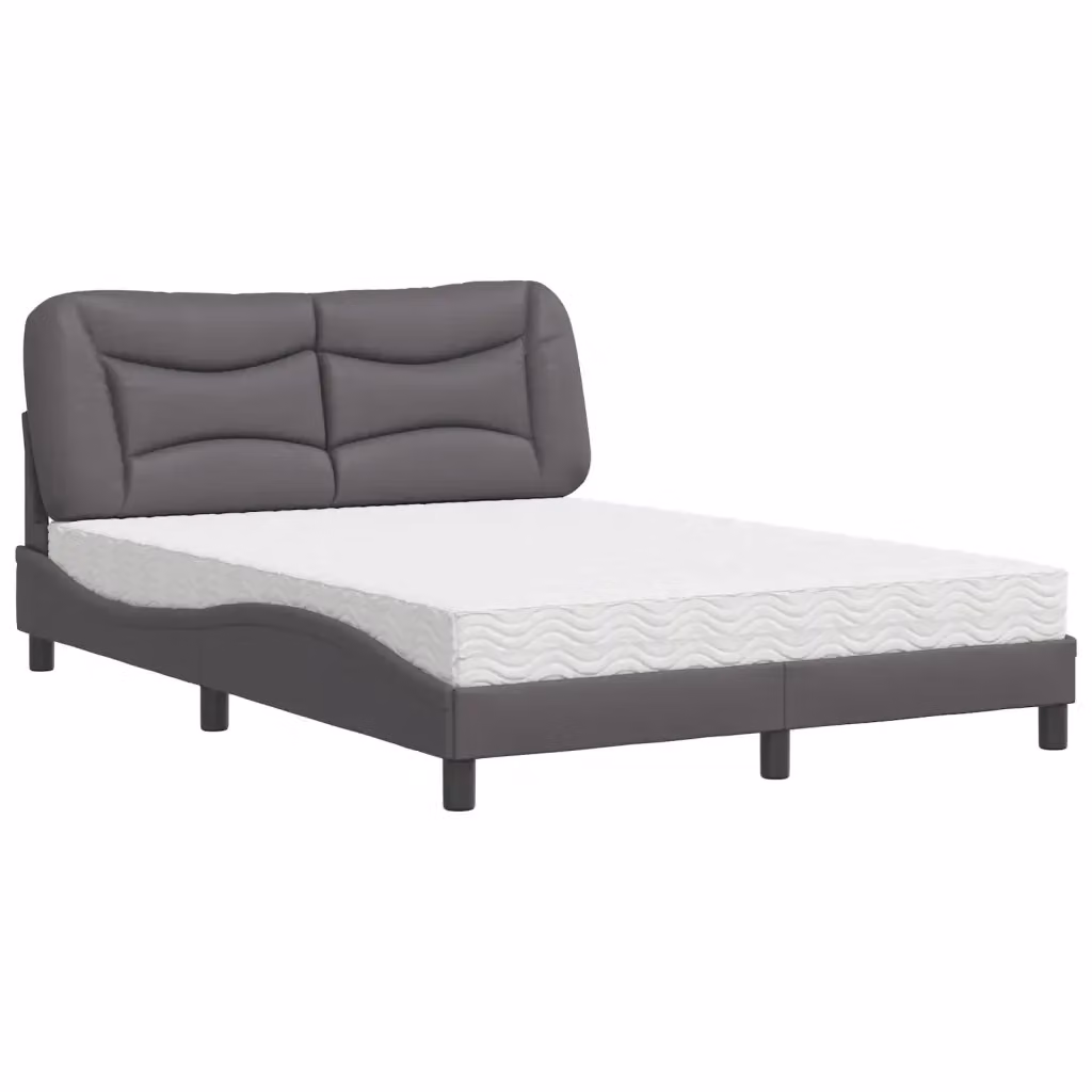 Letto con Materasso Hvar vidaXL Grigio e Bianco in Similpelle e Tessuto L/P/H: 218 x 140 x 145 cm – 2